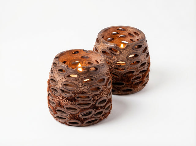 Set of Two Hollow Banksia Tea Light Holders | Handcrafted Australian Home Décor