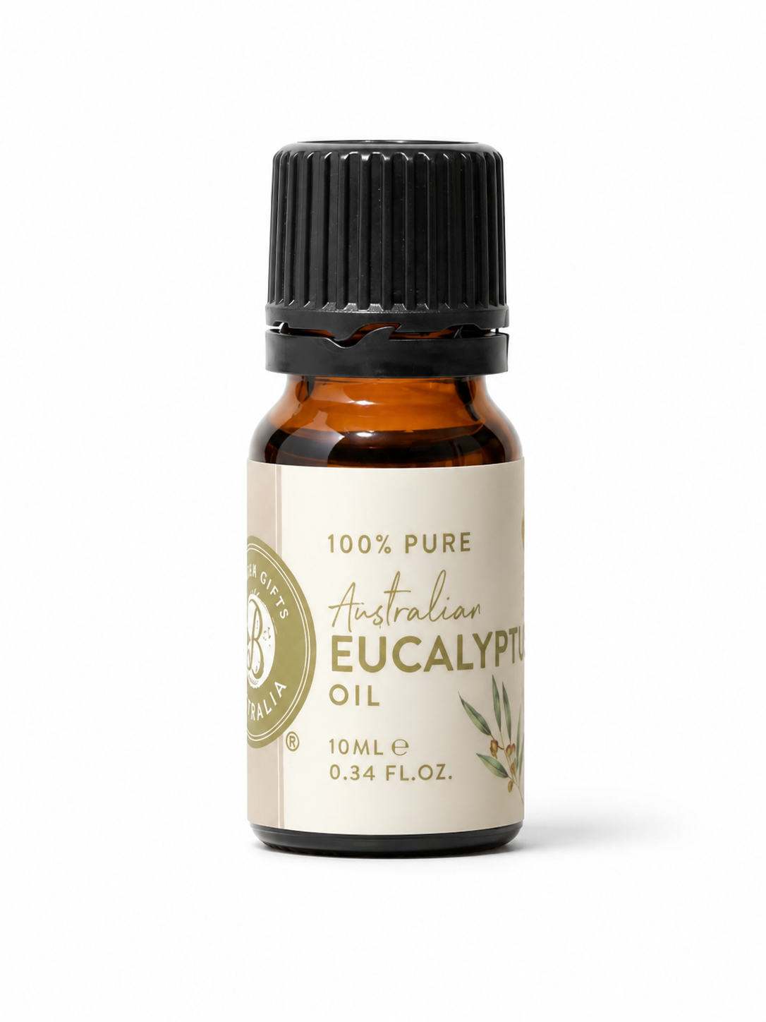Bottle of 100% pure Australian Eucalyptus oil on a white background