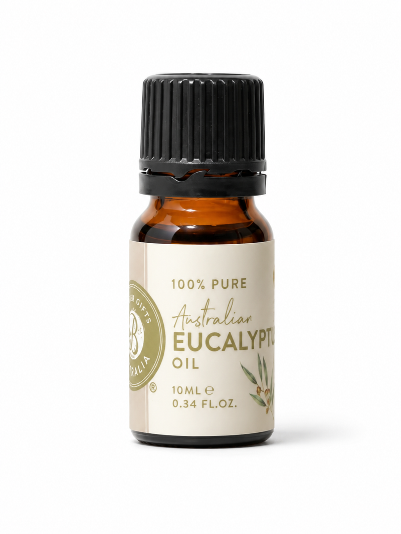 Bottle of 100% pure Australian Eucalyptus oil on a white background