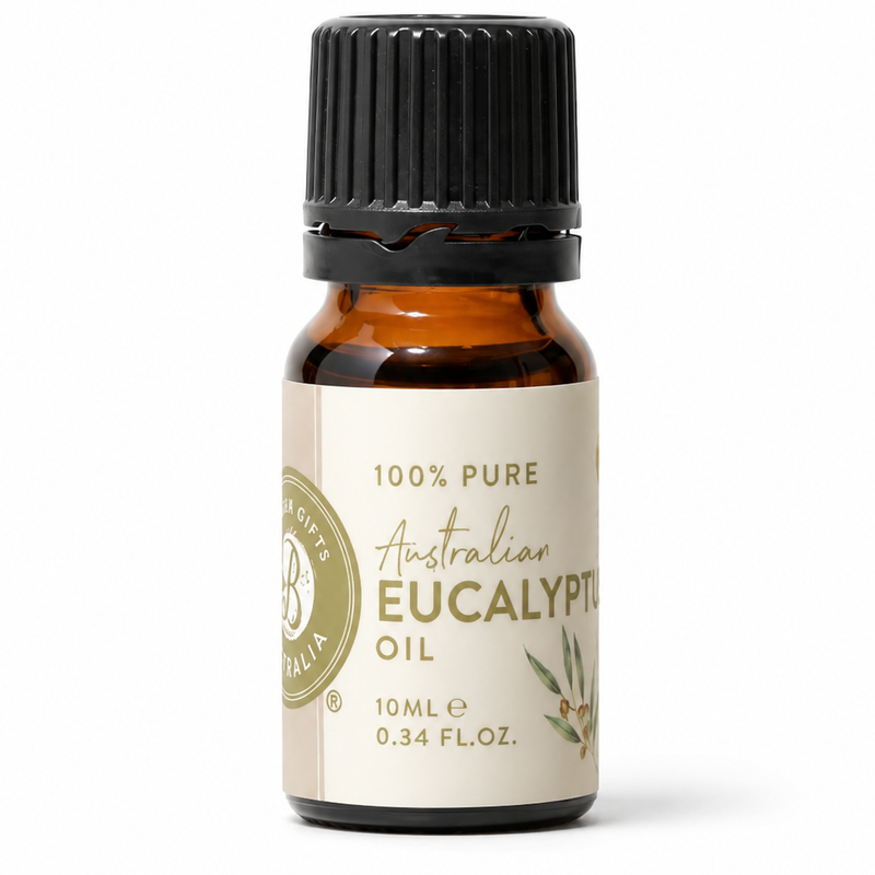 Bottle of 100% pure Australian Eucalyptus oil on a white background
